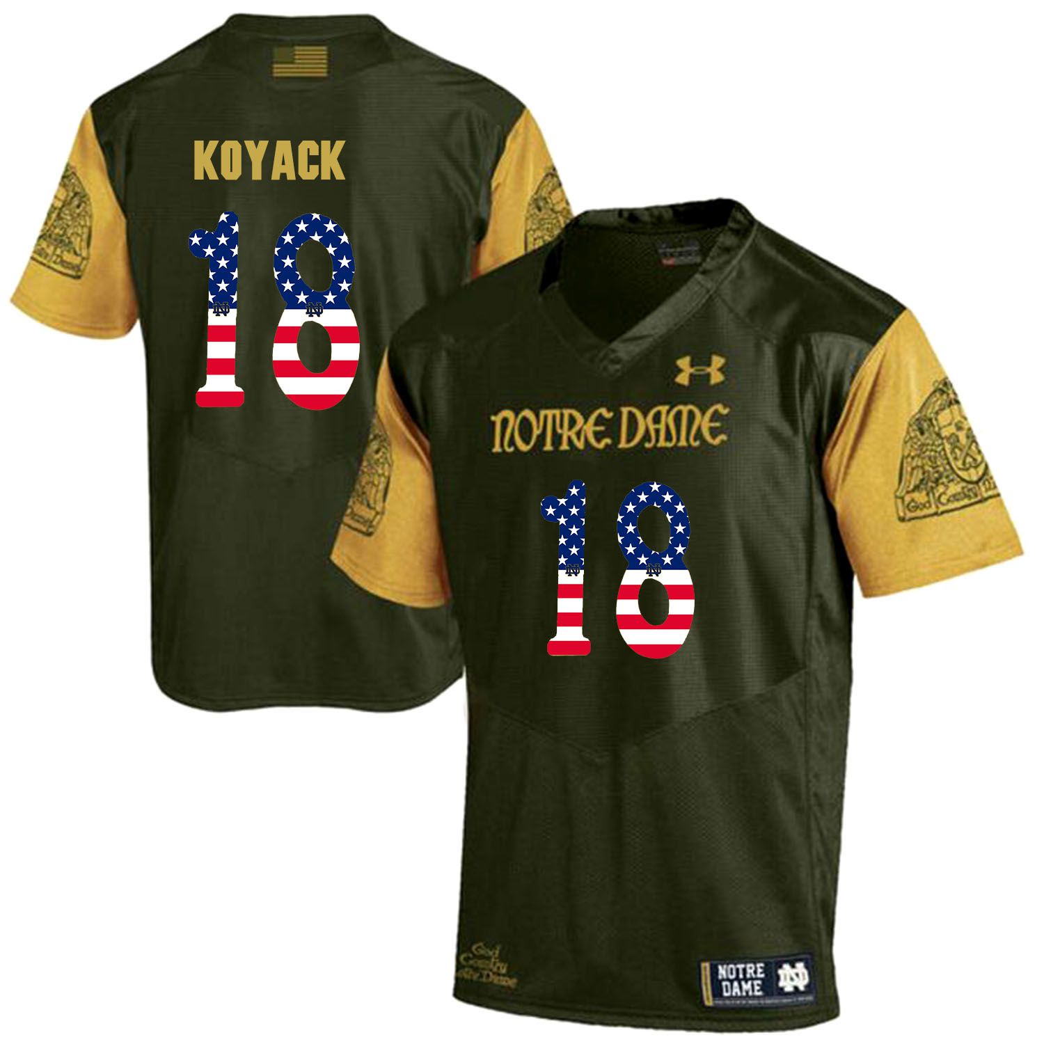 Men Norte Dame Fighting Irish #18 Koyack Green Flag Customized NCAA Jerseys->customized ncaa jersey->Custom Jersey